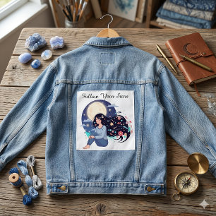 Follow Your Stars Celestial Woman Art Print   Moon Denim Jacket