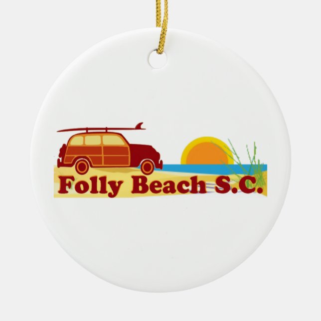 Folly Beach. Ceramic Tree Decoration (Front)