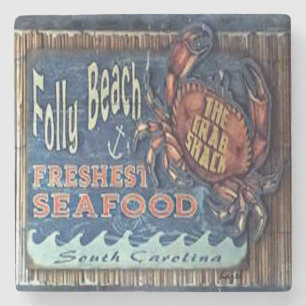 Folly Beach, Crab Shack Marble Coaster. Stone Coaster