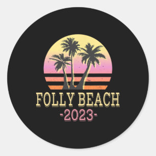 Folly Beach Retro Beach Family Vacation Men Women Classic Round Sticker