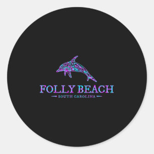 Folly Beach Sc Colourful Dolphin Vacation Souvenir Classic Round Sticker