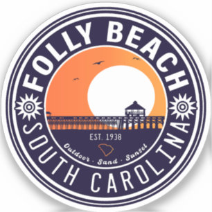 Folly Beach SC Souvenirs Retro Sunset Pier 60s