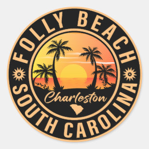 Folly Beach South Carolina Retro Souvenirs Classic Round Sticker