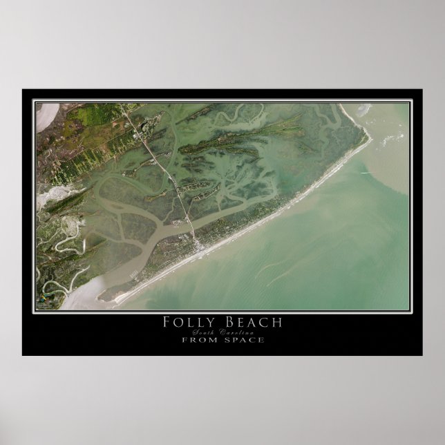 Folly Beach South Carolina Satellite Poster Map (Front)