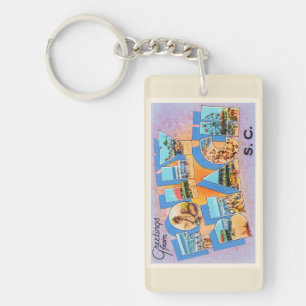 Folly Beach South Carolina SC Old Vintage Postcard Key Ring