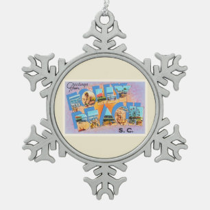Folly Beach South Carolina SC Old Vintage Postcard Snowflake Pewter Christmas Ornament