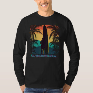 Folly Beach South Carolina Sc Palm Tree Surfboard T-Shirt