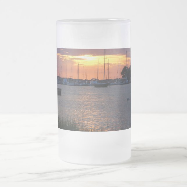 Folly River Sunset Frosted Glass Beer Mug (Center)