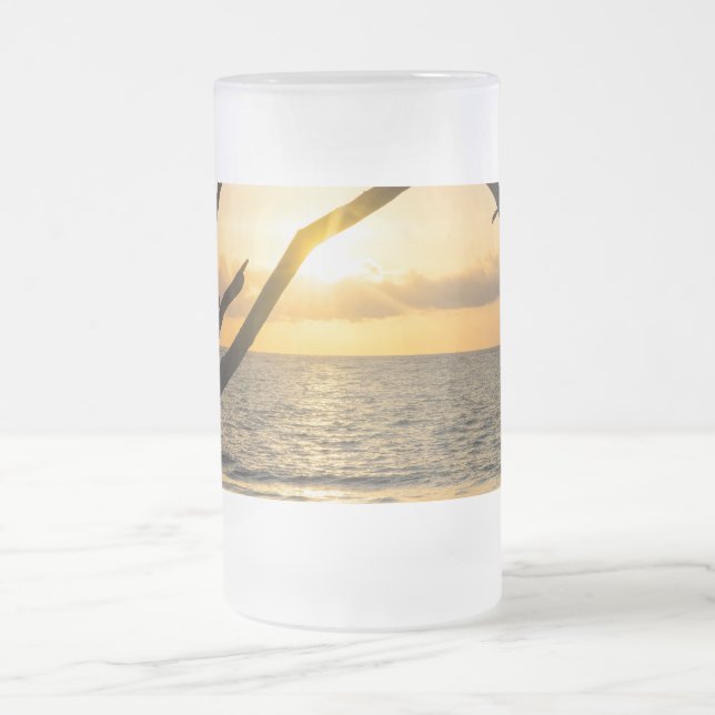 Folly Sunrise Tree Silhouette Frosted Glass Beer M Mug (Center)