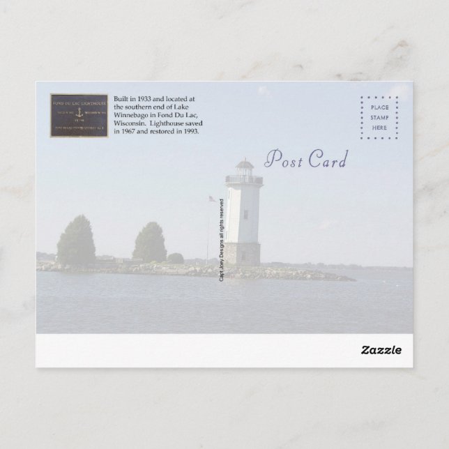 Fond Du Lac Lighthouse Postcard (Back)