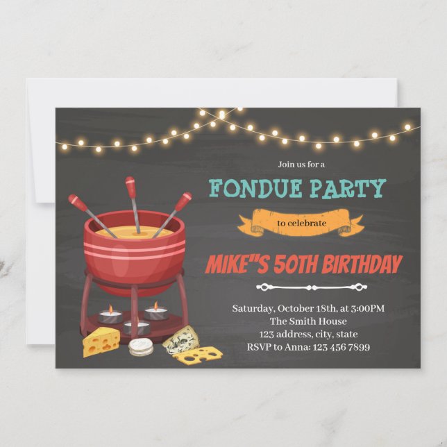 Fondue cheese birthday party invitation (Front)