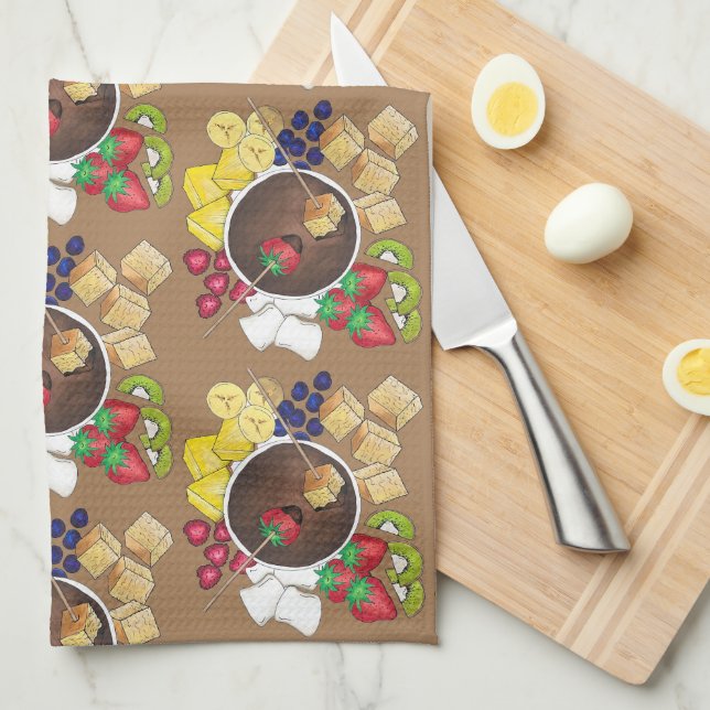 Fondue Fruit Cake Berries Marshmallow Dessert Food Tea Towel (Quarter Fold)