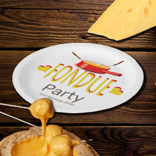 Fondue hearts and pot  - party paper plate