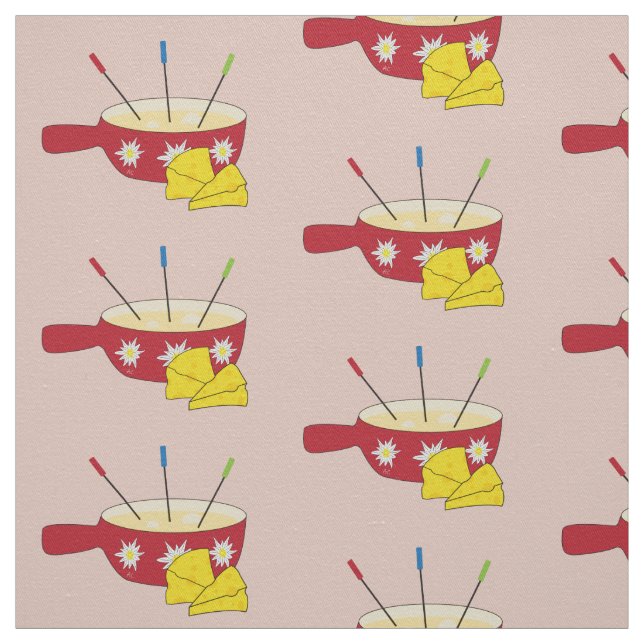 Fondue Pot and Swiss Cheese Doodle Fabric (Swatch)