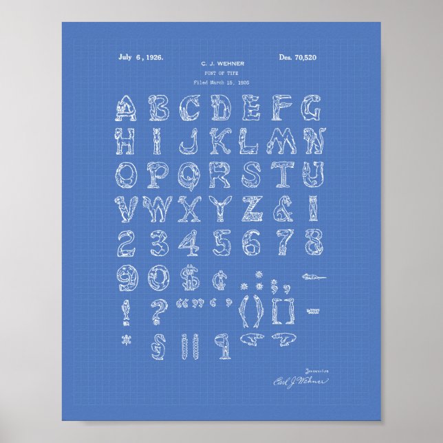 Font 1926 Patent Art Blueprint Poster (Front)
