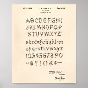 Font 1935 Patent Art Old Peper Poster