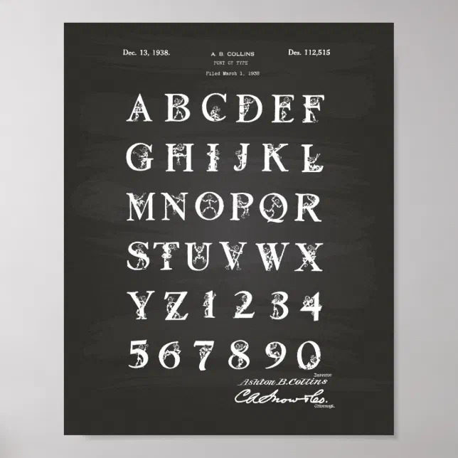 Font 1938 Patent Art Chalkboard Poster | Zazzle