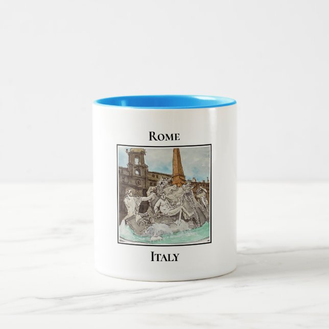 Fontana dei Quattro Fiumi. Rome, Italy Two-Tone Coffee Mug (Center)