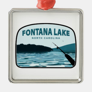Fontana Lake North Carolina Fishing Rod Metal Tree Decoration