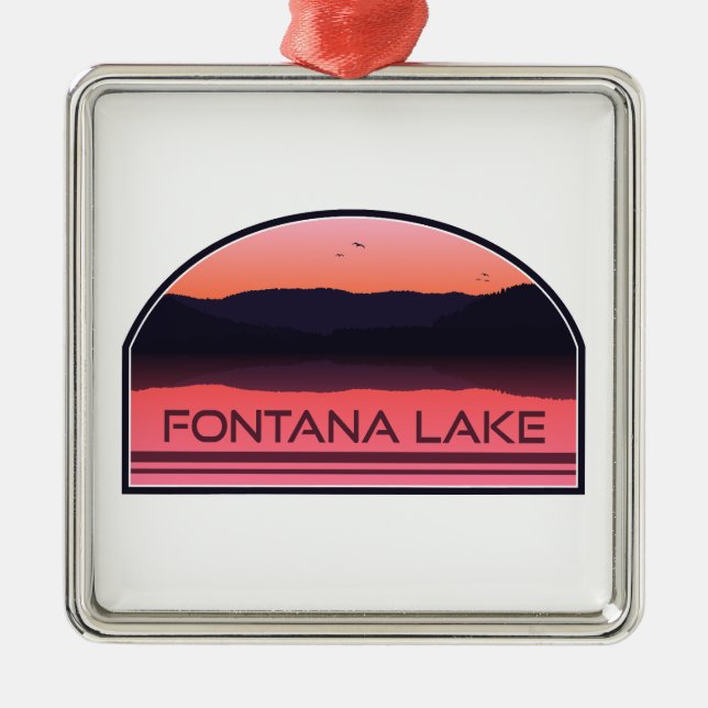 Fontana Lake North Carolina Red Sunrise Metal Tree Decoration (Front)