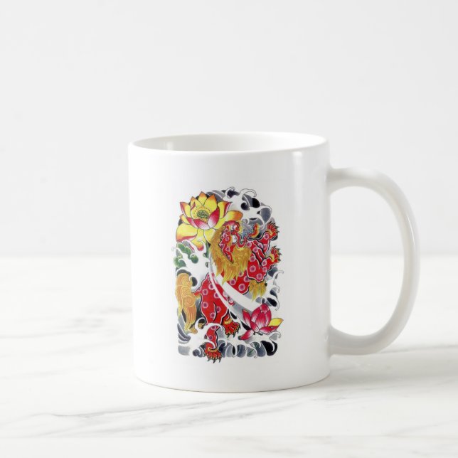 Foo Dog & Lotus Tattoo Design Coffee Mug (Right)