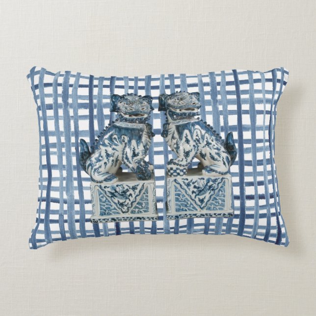 Foo Dogs Blue White Ginger Jar Throw Pillow (Front)