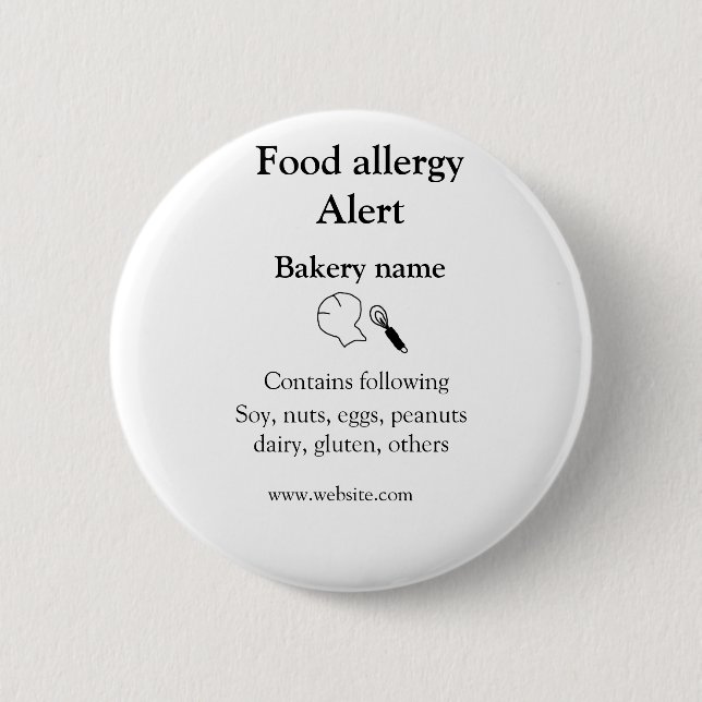 Food allergy alert add name text food items invita 6 cm round badge (Front)