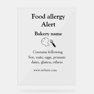 Food allergy alert add name text food items invita acrylic sign