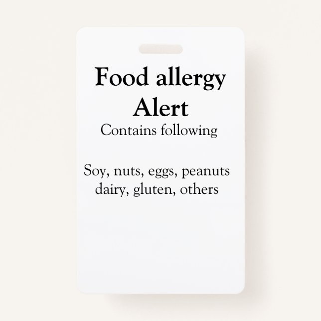 Food allergy alert add name text food items invita ID badge (Front)