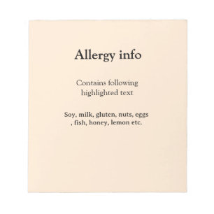 Food allergy alert add name text food items invita notepad