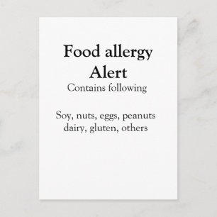 Food allergy alert add name text food items invita postcard