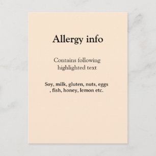 Food allergy alert add name text food items invita postcard