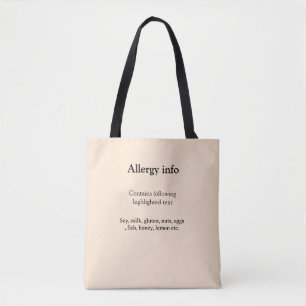 Food allergy alert add name text food items invita tote bag
