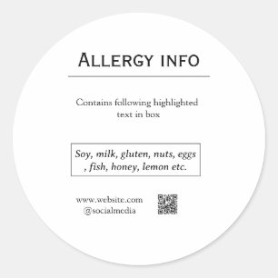 Food allergy alert add name text food items QR Classic Round Sticker