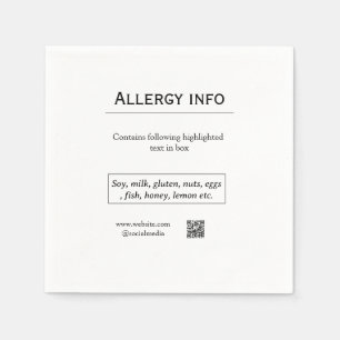 Food allergy alert add name text food items QR Napkin
