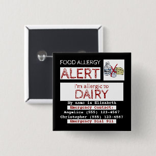 Food Allergy Alert Easy Edit Red White Black 15 Cm Square Badge