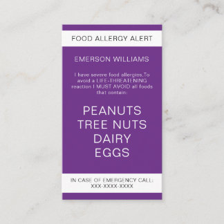 Food Allergy Alert Personalised Chef Card