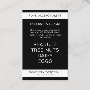 Food Allergy Alert Personalised Chef Card