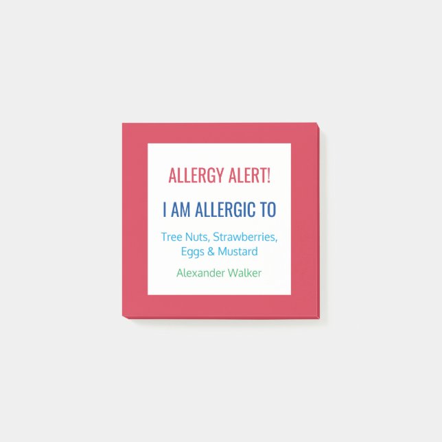 Food Allergy Alert Restaurant Alert Custom Post-it Notes (Front)