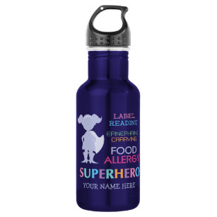 Food Allergy Alert Super Hero Girl Water bottle