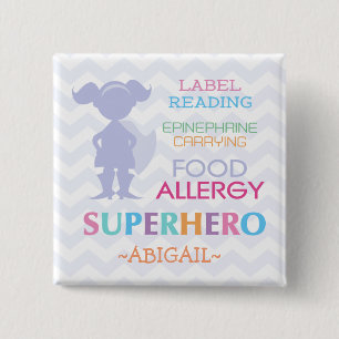 Food Allergy Alert Superhero Girl Button