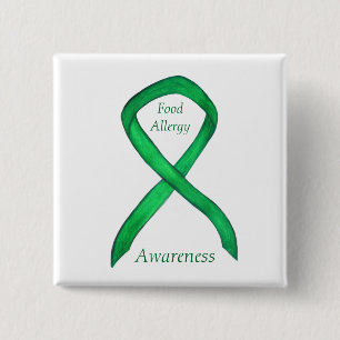 Food Allergy Awareness Green Ribbon Custom Art Pin