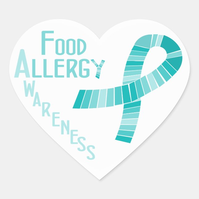 Food Allergy Awareness Heart Teal Ribbon Heart Sticker (Front)