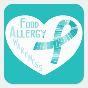 Food Allergy Awareness Teal Ribbon Heart Square Sticker