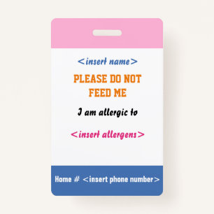 Food Allergy Badge ID Badge