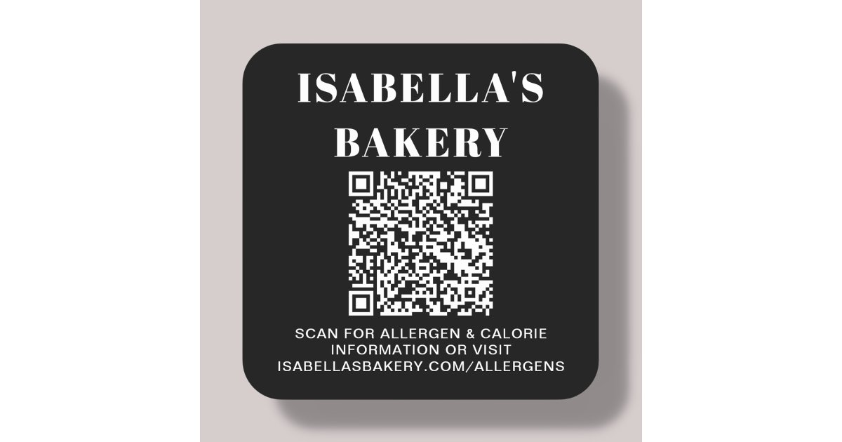 Food Allergy Calorie Information QR Code Square Sticker | Zazzle
