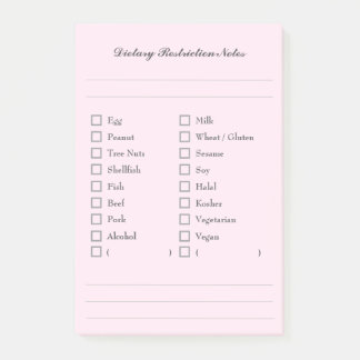Food Allergy Checklist Sticky Notes for Kitchen