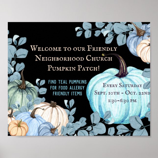 Food Allergy Friendly Teal Pumpkin Patch Black Poster (Front)