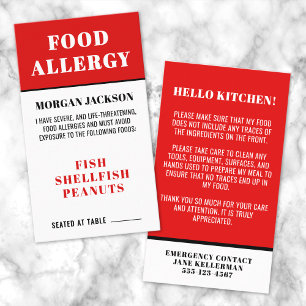 Food Allergy Kitchen Safety Card