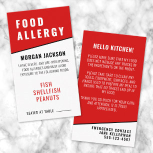 Food Allergy Kitchen Safety Card